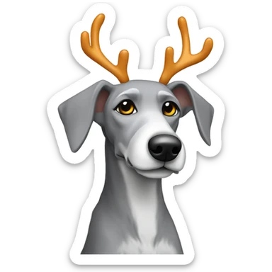 Scruffy grey bedlington whippet sitting down wearing antlers  sticker