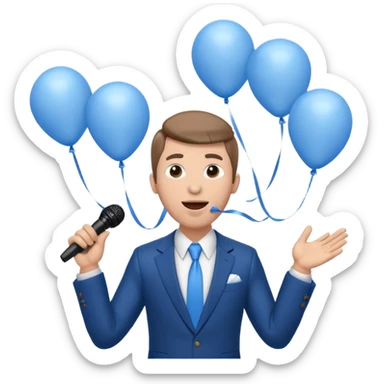 Stud singing 1,2,3 release em with white and blue balloons flying overhead emoji like with mic in hand  sticker