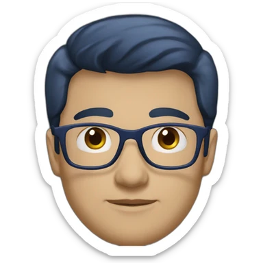 developer with dark brown hair, transparence glasses in dark blue hoody sticker