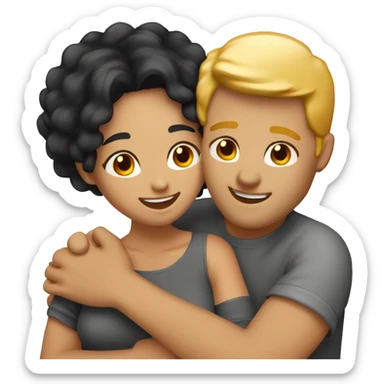 couple hug with warm smiles. The Girl have black hair und the man blond/orange hair sticker