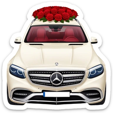 Side profile of White Mercedes Maybach GLS 600 with red roses on the hood sticker