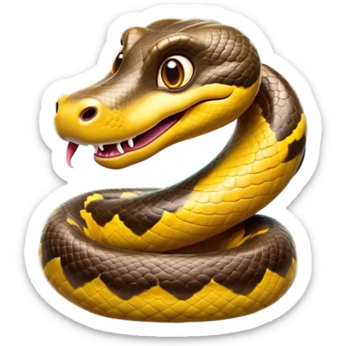 Cinematic Comical Anaconda Portrait Emoji, Head tilted dramatically with an exaggeratedly shocked expression, featuring a robust, patterned body with wide, comically expressive eyes full of humorous disbelief, Simplified yet hilariously expressive features, highly detailed, glowing with a slightly sassy jungle glow, high shine, dramatic yet playful, stylized with an air of quirky reptilian attitude, soft glowing outline, capturing the essence of a meme-worthy anaconda that looks ready to side-eye its way into viral fame! sticker