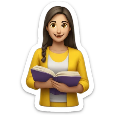Armenian women with the yellow clothes reading book and looking at camera and smiling  sticker