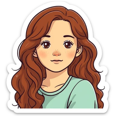 Girl with freckles and long brown wavy hair sticker