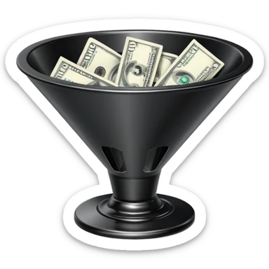 black marketing funnel with dollars at the buttom sticker