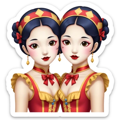 Vintage circus beautiful Asian female conjoined twins  sticker