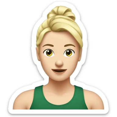 Mom who has ponytail with blond hair and eyebrow piercing who haswhite skin and dark green t shirt is in thegym sticker