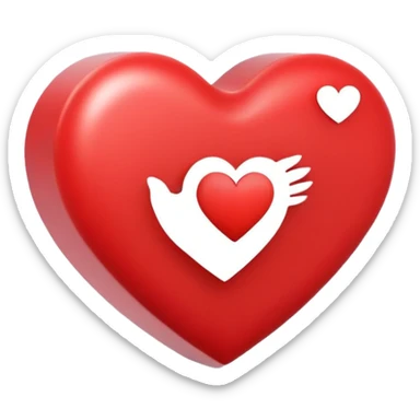 square social media post with a heart icon floating above it. The post includes a simple image and caption lines sticker