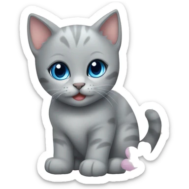 blue eyes grey kitten and flowers  sticker