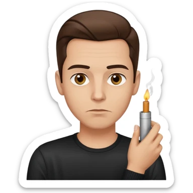a guy with hazel eyes and slicked back brown hair stay with a lighter and a cigarette in his mouth with a sly expression on his face sticker