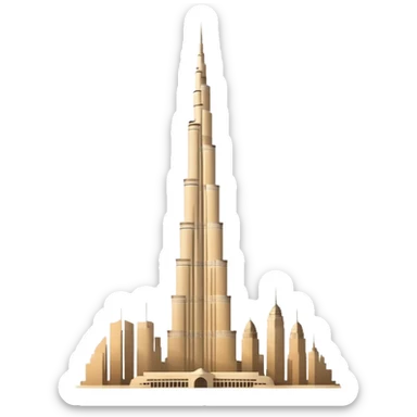 Burj Khalifa, beige silhouette, minimalism, with geometric background, emoji style sticker