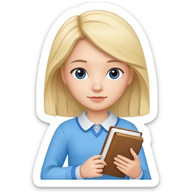 cute girl, glass, smart, Sky-blue colored clothing,
holding a book in one arm and a pen in the other hand. sticker
