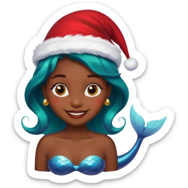 dark skin  mermaid with christmass hat sticker