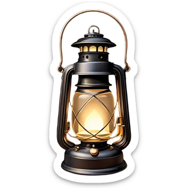 Cinematic Realistic Lantern, an old-fashioned glass lantern with a warm flickering glow, delicate details on the metal handle, softly illuminating the surrounding darkness, glowing with a comforting and nostalgic charm. sticker