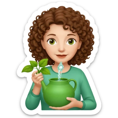 Older female florist – curly hair, holding garden water pot sticker