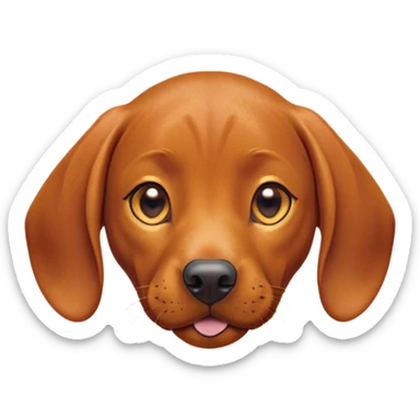 Cinematic Cute Vizsla Portrait Emoji, Head tilted playfully and inquisitively, featuring a sleek rust and gold Fur with a natural sheen, round, sparkling amber eyes filled with curiosity, Simplified yet irresistibly adorable features, highly detailed, glowing with a warm, friendly glow, high shine, affectionate and spirited, stylized with a touch of whimsy, bright and endearing, soft glowing outline, capturing the essence of a mischievous yet loving companion, so playful it feels like it could dash out of the screen and into your arms! sticker