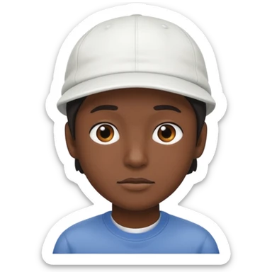 This is a cartoon-style avatar of a person with dark skin, wearing a white cap, and showing a neutral expression sticker