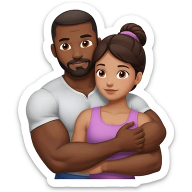 Black man with facial hair and muscles hug small brunette woman sticker