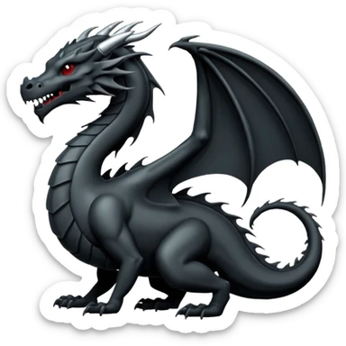 iOS sticker, minimal dragon symbol, monochrome black, dark fantasy sticker