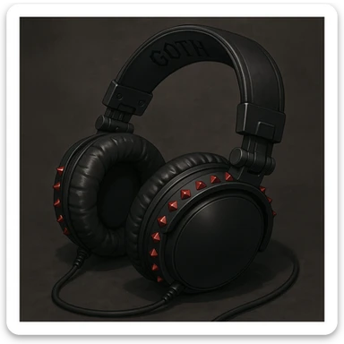 goth headphones, black with red studs, realistic anime style sticker