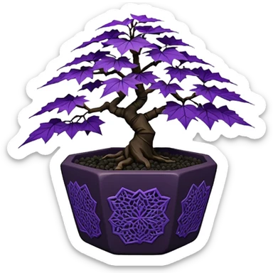  Earthenware ware small short cascading black violet bonsai pot plant purple lace-leaves maple tree with triangular angular multi-hexagon faceted asymmetrical originally shaped pot sticker