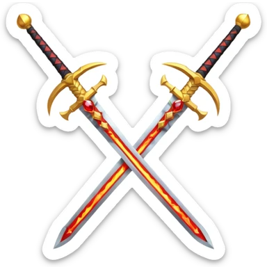 Fully yellow royal two swords crossed fiery with red gems sticker