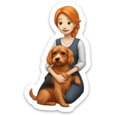 medium orange hair woman holding yorkshire dog sticker