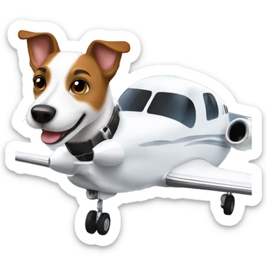 a jack russel driving a white private jet sticker