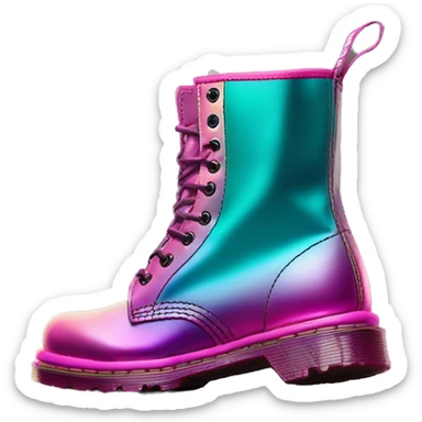 Hyper Realistic isolated side view of a pair of metallic teal and metallic magenta and metallic light pink ombre Dr.Martens Boots sticker