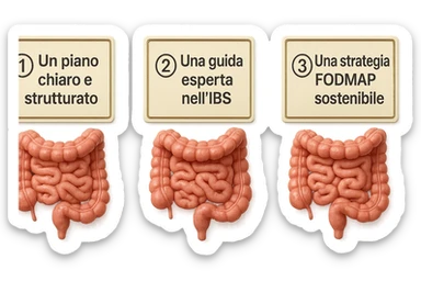 emoji stile iphone di 3 targhette numerate con intestino realistico davanti ad ogni targhetta, le targhette sono:
"1 – Un piano chiaro e strutturato
2 – Una guida esperta nell’IBS
3 – Una strategia FODMAP sostenibile"
, iperrealistico 4k sticker