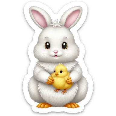 Cute easter bunny with small baby chick sticker