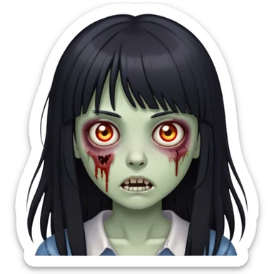 zombie girl with straight long black hair and bangs ( like this 🧟‍♀️) sticker