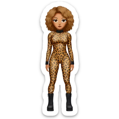 Melanie Brown wearing a tight leopard print two piece bodysuit and combat boots sticker