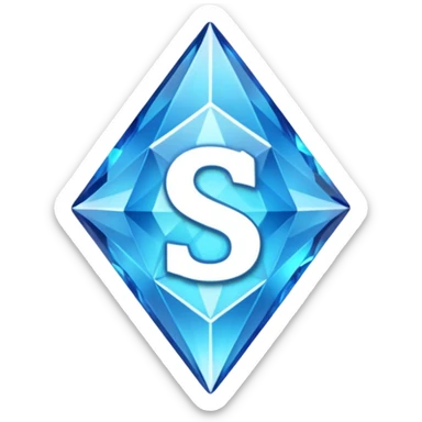 Create a custom emoji badge featuring a stylized, glossy letter “S”. Style it after the Diamond rank from League of Legends. Use crystalline blue tones, sharp reflections, faceted textures, and a high-end glowing frame.
 sticker