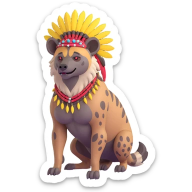 A native strong buff hyena with war bonnet posing  sticker