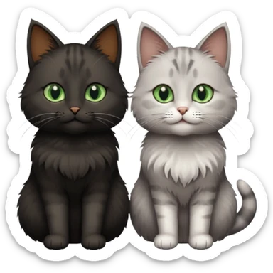 Can you make an emoji of two cats looking at each other, one black with brown eyes and the other gray with green eyes? sticker