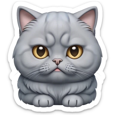 Cinematic Comical Grey Scottish Fold Cat Portrait Emoji, Head tilted with a scrunched, grumpy expression and adorable folded ears, sleek soft grey fur with subtle blue undertones, Simplified yet sharp features, highly detailed, glowing with a slightly sarcastic glow, high shine, poised but with a comically displeased demeanor, stylized with an air of playful disdain, focused yet unimpressed, soft glowing outline, capturing the essence of a grumpy yet endearing kitty with the classic Scottish Fold charm, so lifelike it feels like it could give you an exaggerated sigh and a disapproving stare at any moment! sticker