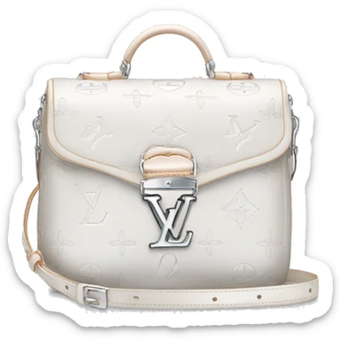 White Designer Louis Vuitton bag with silver monogram and silver trim sticker