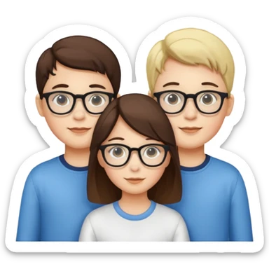 Triplets, one girl, two boys with glasses sticker