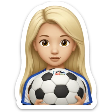 A girl with long light blonde hair with long eyelashes that looks around 13 years old with a soccer ball make her lips lined sticker