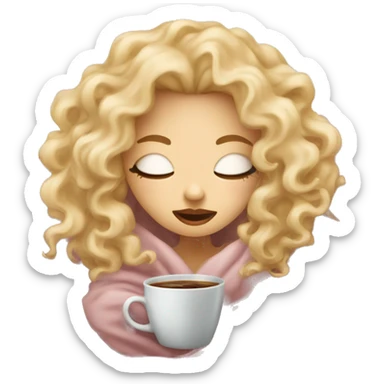 Blonde  hair curly girl inside a blanket sipping coffee eyes closed sticker