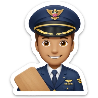 Slack-style emoji of a pilot wearing a navy captain hat holding a board with the text "WIP" on it sticker