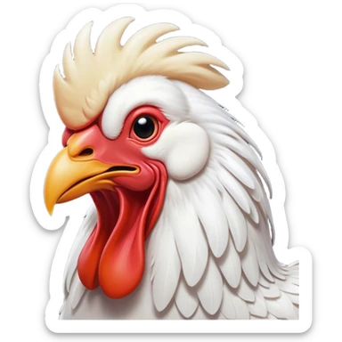 Cinematic Cute Yawning White Rooster Portrait Emoji, Head tilted slightly with a dramatic, wide-open yawn, showcasing a soft, downy white plumage with a crisp red comb and drooping wings, round eyes barely open in drowsy contentment, Simplified yet irresistibly adorable features, highly detailed, glowing with a soft, cozy glow, high shine, relaxed yet expressive, stylized with a touch of whimsy, bright and endearing, soft glowing outline, capturing the essence of a sleepy yet affectionate rooster, so drowsy it feels like it could stretch out of the screen and curl up for a nap! sticker