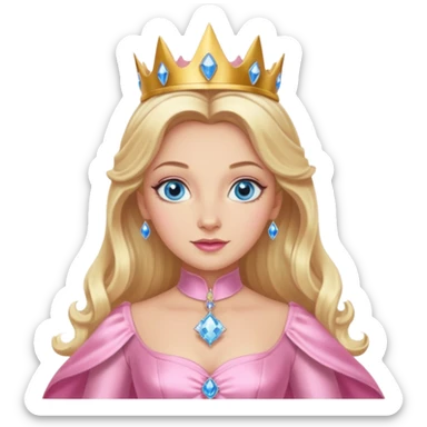 Glinda the Good Witch from the Wizard of Oz with light skin, blue eyes, blonde long hair, pink outfit sticker