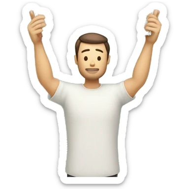 a man that in this right hand holds money and its other hand holds a phone and he is holding his hands up like praying and at top of his head is an texture of a Expense Management App  sticker
