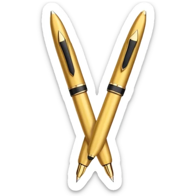 two golden fountain pens crossing in front of each other like an X
Color: Gold. style like an emoji with gradients and shadowing minimal esthetic, white backgroudn sticker