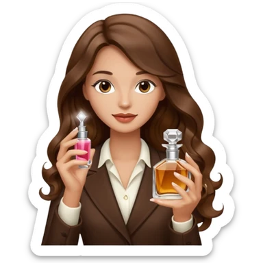 Half body pretty long hair woman holding parfume sticker