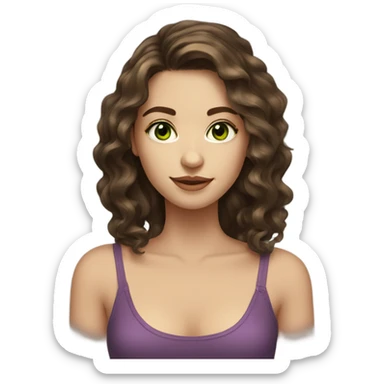 pretty girl with medium length a little bit dark wavy brown hair green eyes light skin sticker