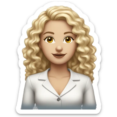 white girl with long semi blonde curly hair with hoop earrings in a corporate attire sticker
