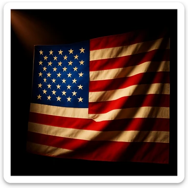 Make the image lighter and more colorful while preserving the dramatic lighting, dark background, and overall composition with the USA flag. Maintain the style and mood of the original image with enhanced brightness and vivid colors. sticker